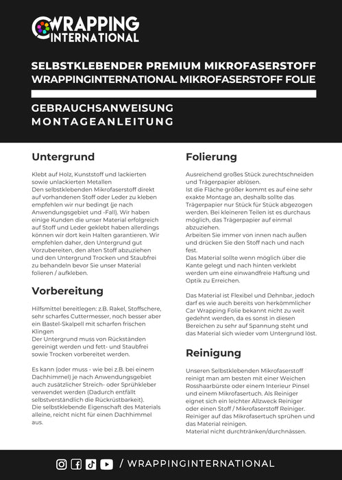 Selbstklebender Premium Mikrofaserstoff - Folie mit Stoffoberfläche - Car Wrapping Folie