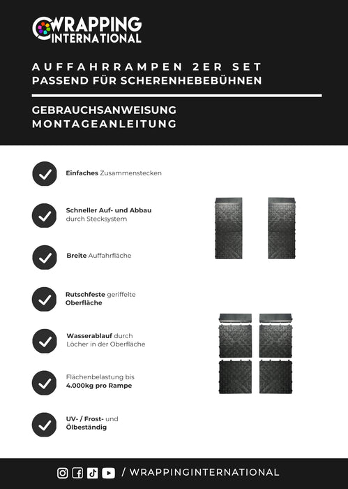 Auffahrrampen SET mit Antirutschmatten für Scherenhebebühne
