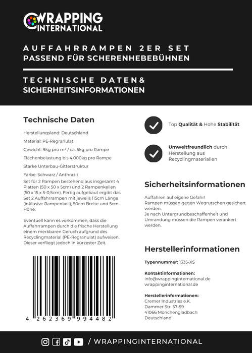Auffahrrampen SET mit Antirutschmatten für Scherenhebebühne