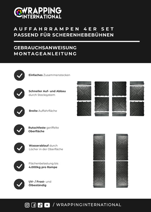 Auffahrrampen SET mit Antirutschmatten für Scherenhebebühne