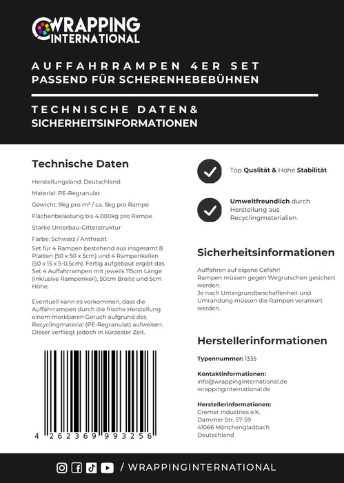 Auffahrrampen SET mit Antirutschmatten für Scherenhebebühne